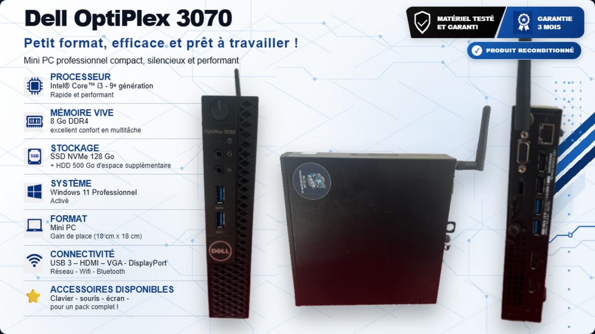 DELL OPTIPLEX 3070 MICRO – Petit format, efficace et prêt à travailler !
