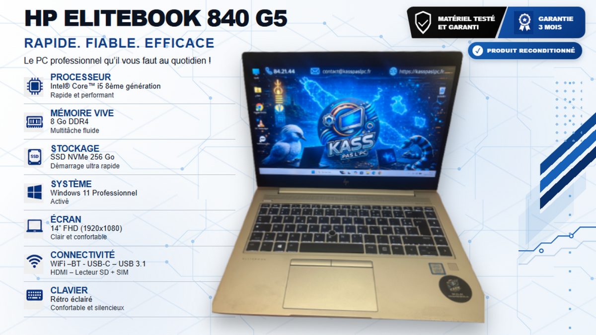 HP EliteBook 840 G5 – Le PC professionnel fiable, rapide et élégant !