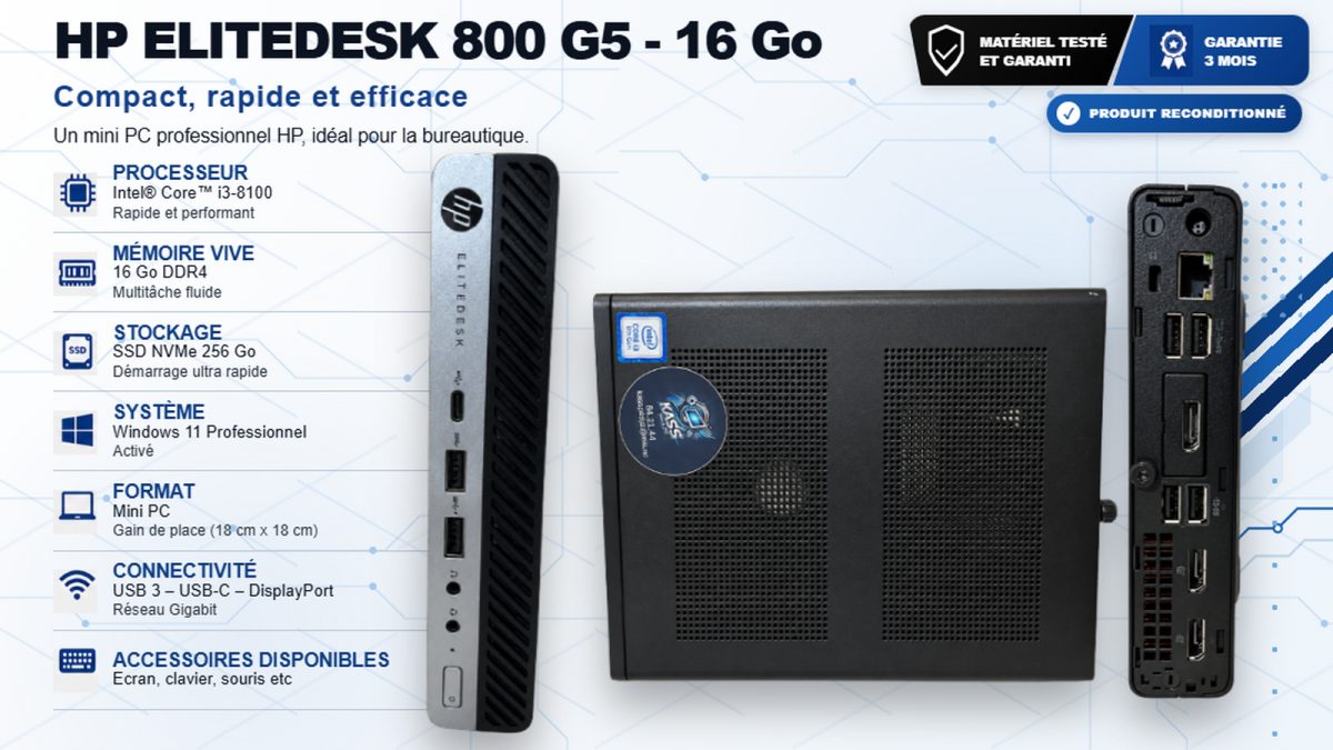 HP EliteDesk 800 G5 Mini – Compact, rapide et efficace