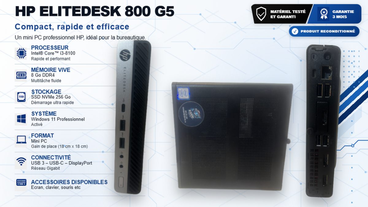 HP EliteDesk 800 G5 Mini – Compact, rapide et professionnel