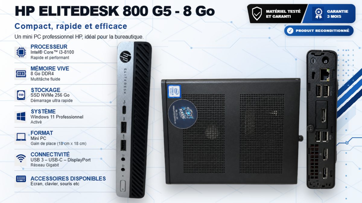 HP EliteDesk 800 G5 Mini – Compact, rapide et professionnel