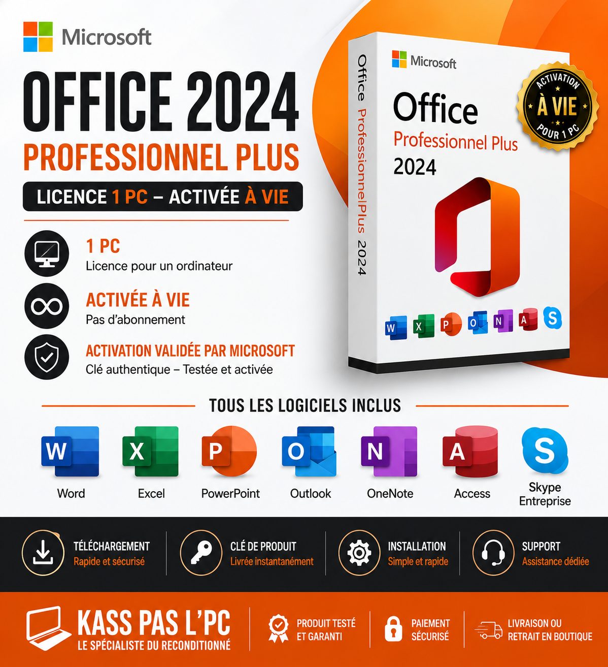 Microsoft Office 2024 Professionnel Plus – Licence à vie (1 PC)