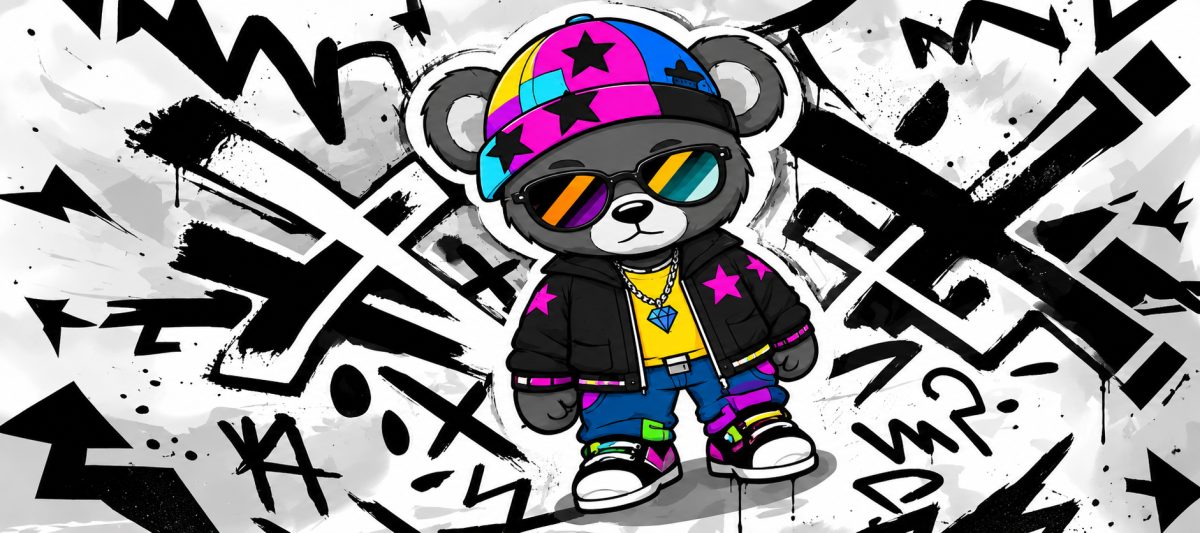 Tapis de souris Gaming XXL 90 x 40 cm – Ourson Street Art Graffiti –