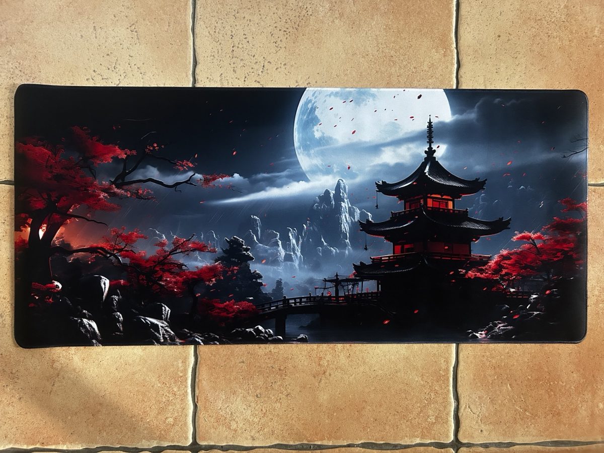 Tapis de souris – Design Temple Lunaire Rouge