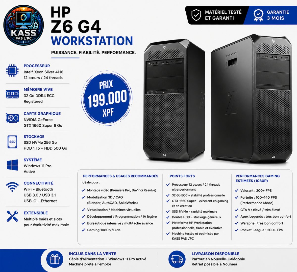 Tour HP Gaming / Pro / Workstation -HP Z6 G4 - 32 Go DDR4